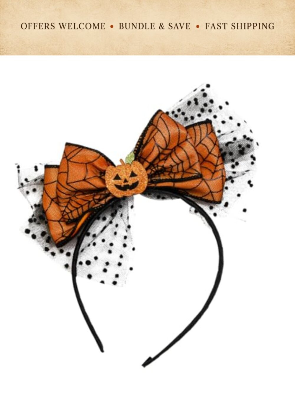 Pumpkin Bow Knot Headband Mesh Fascinator Halloween Cosplay Hair Accessory